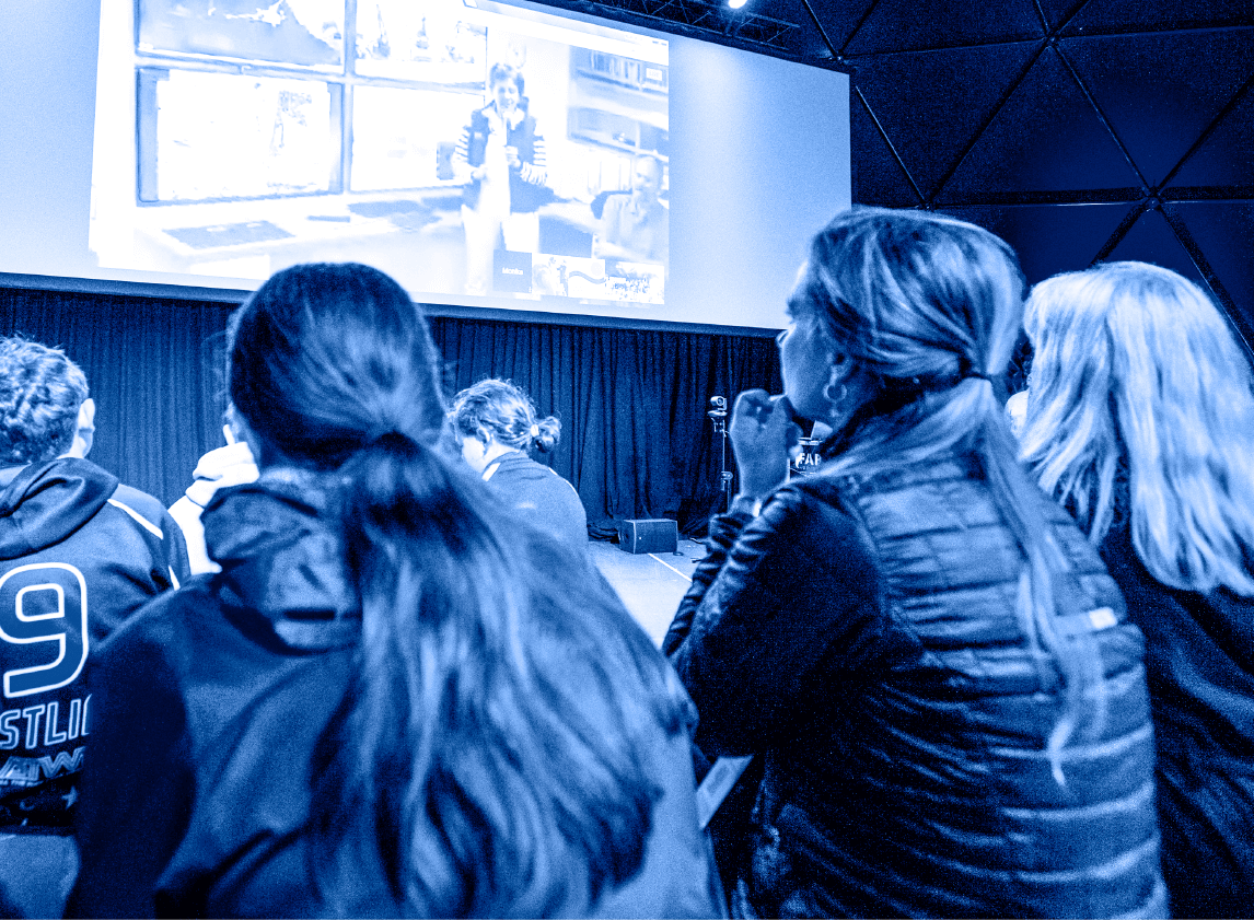 Dr. Barbara Block speaks with an audience in Rhode Island live from research vessel Falkor at the White Shark Cafe in the middle of the Pacific.