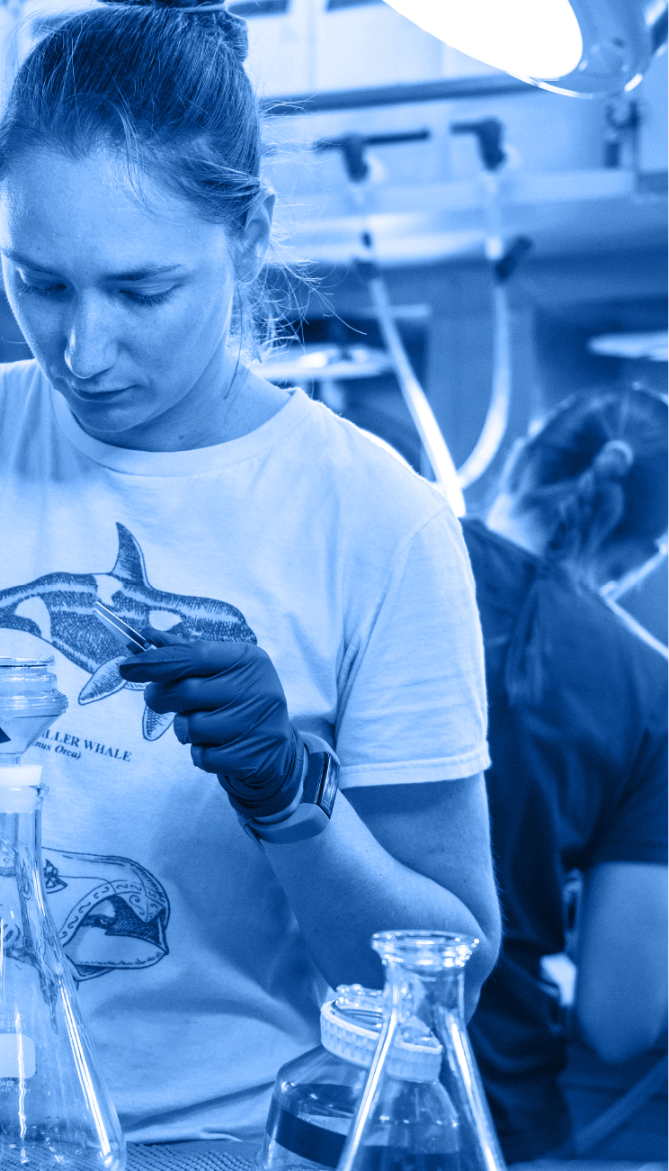 Scientist preserving samples collected with ROV SuBastian in the wet lab aboard Falkor.