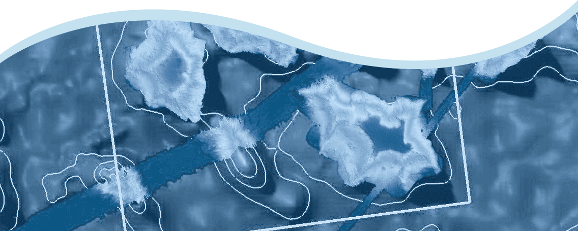 Artist representation of multibeam maps from the Phoenix Islands completed by Molly Brown.